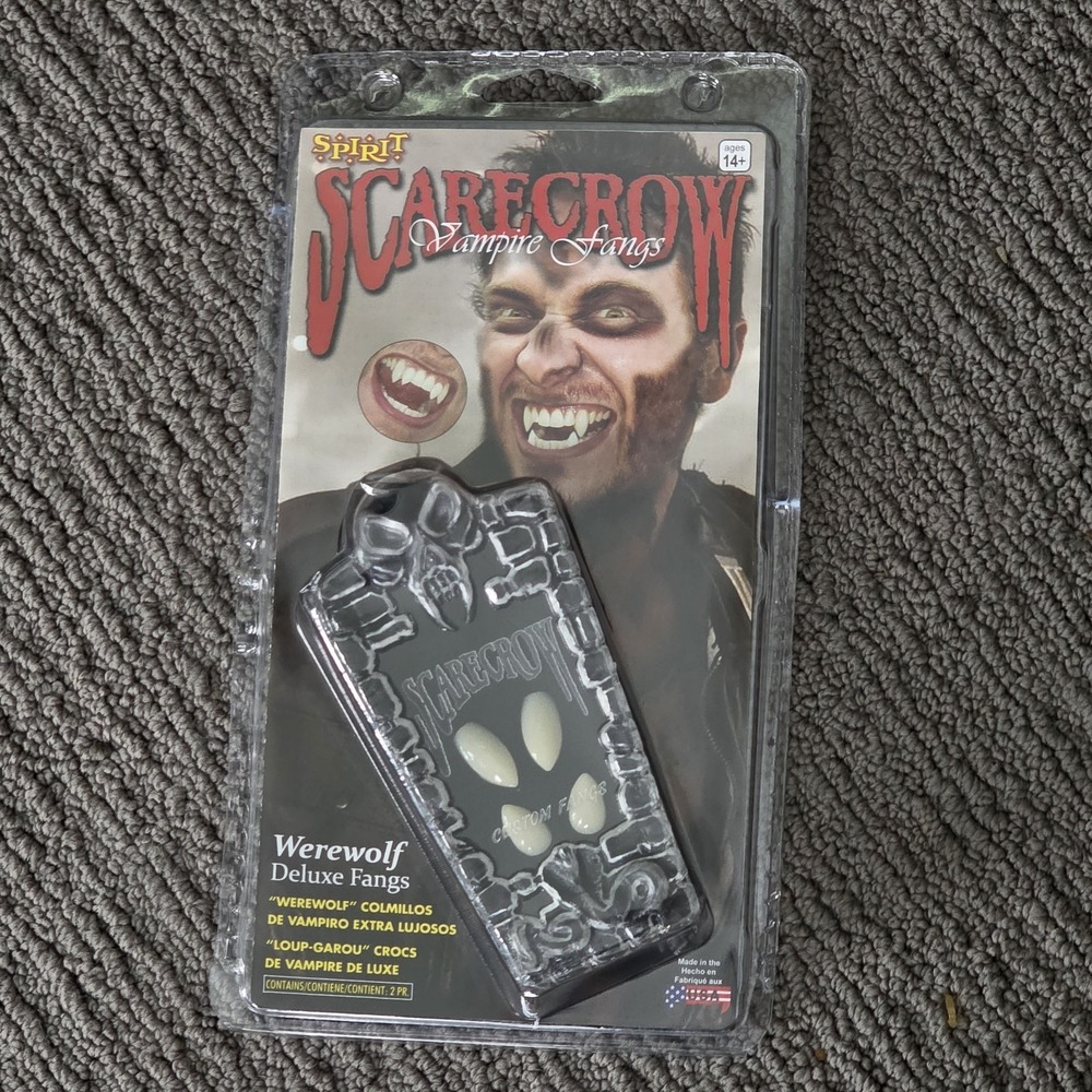 Spirit Scarecrow Vampire Werewolf Fangs Deluxe Sharp Teeth Costume New Sealed